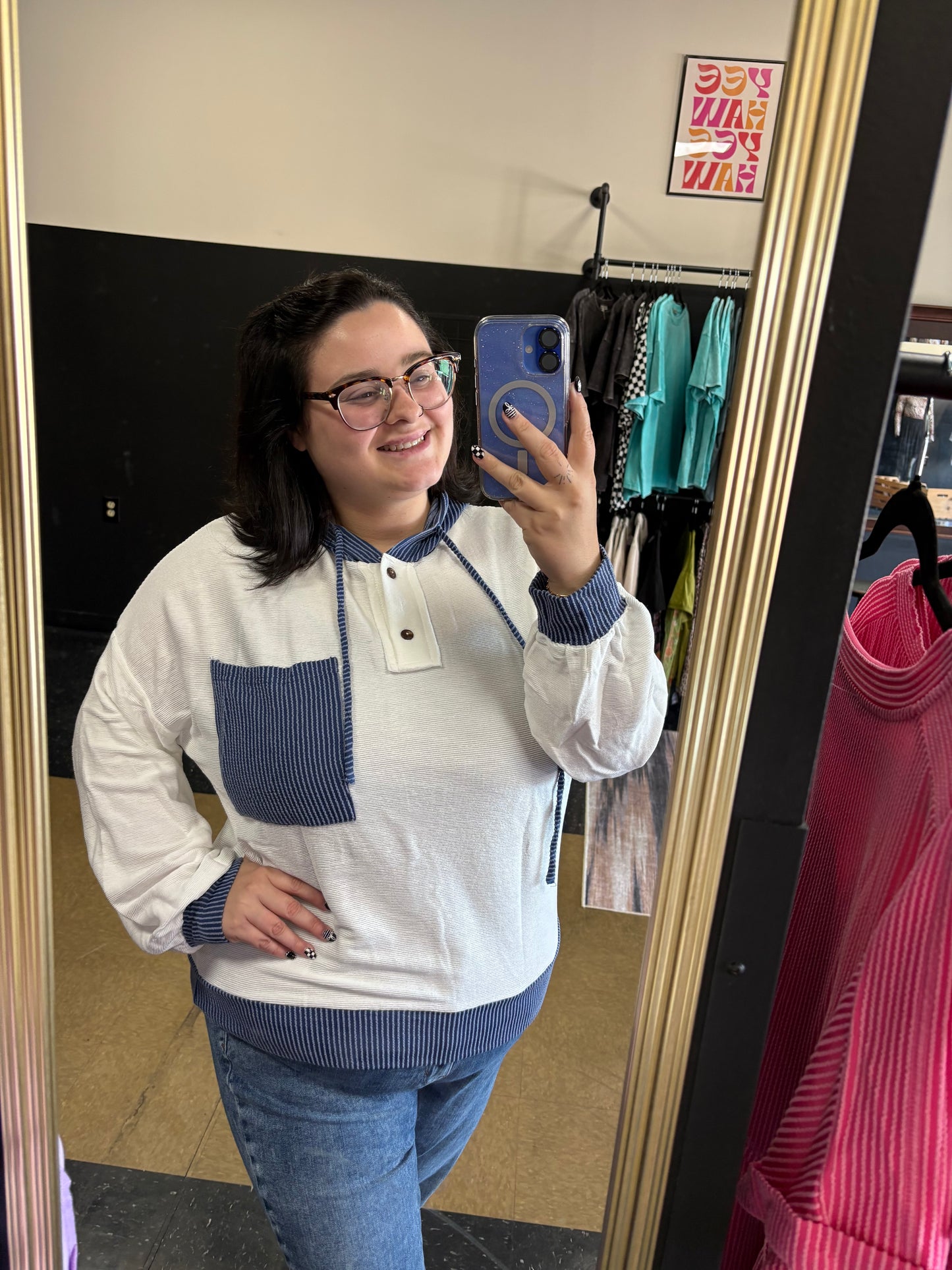 Blue Hooded Pullover