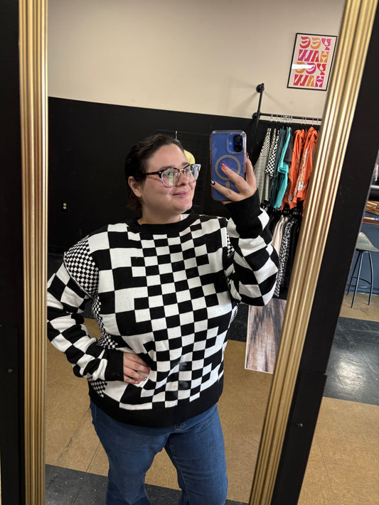 Checkered Chaos - B&W checkered Sweater