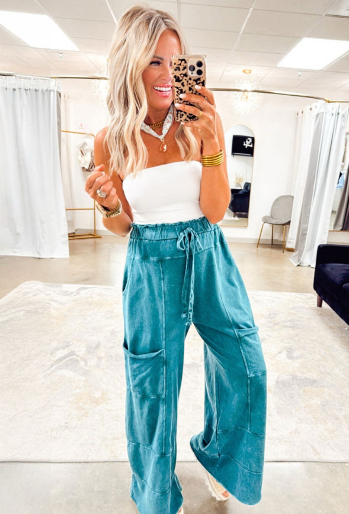 Mineral Wash High Waist Pant teal - Pre Order