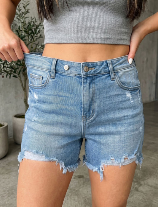 Denim Darlin’ - Light Wash Distressed Shorts