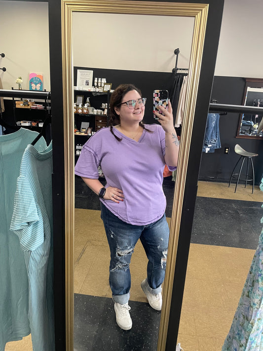 Exposed Seam Knitted V Neck - Violet