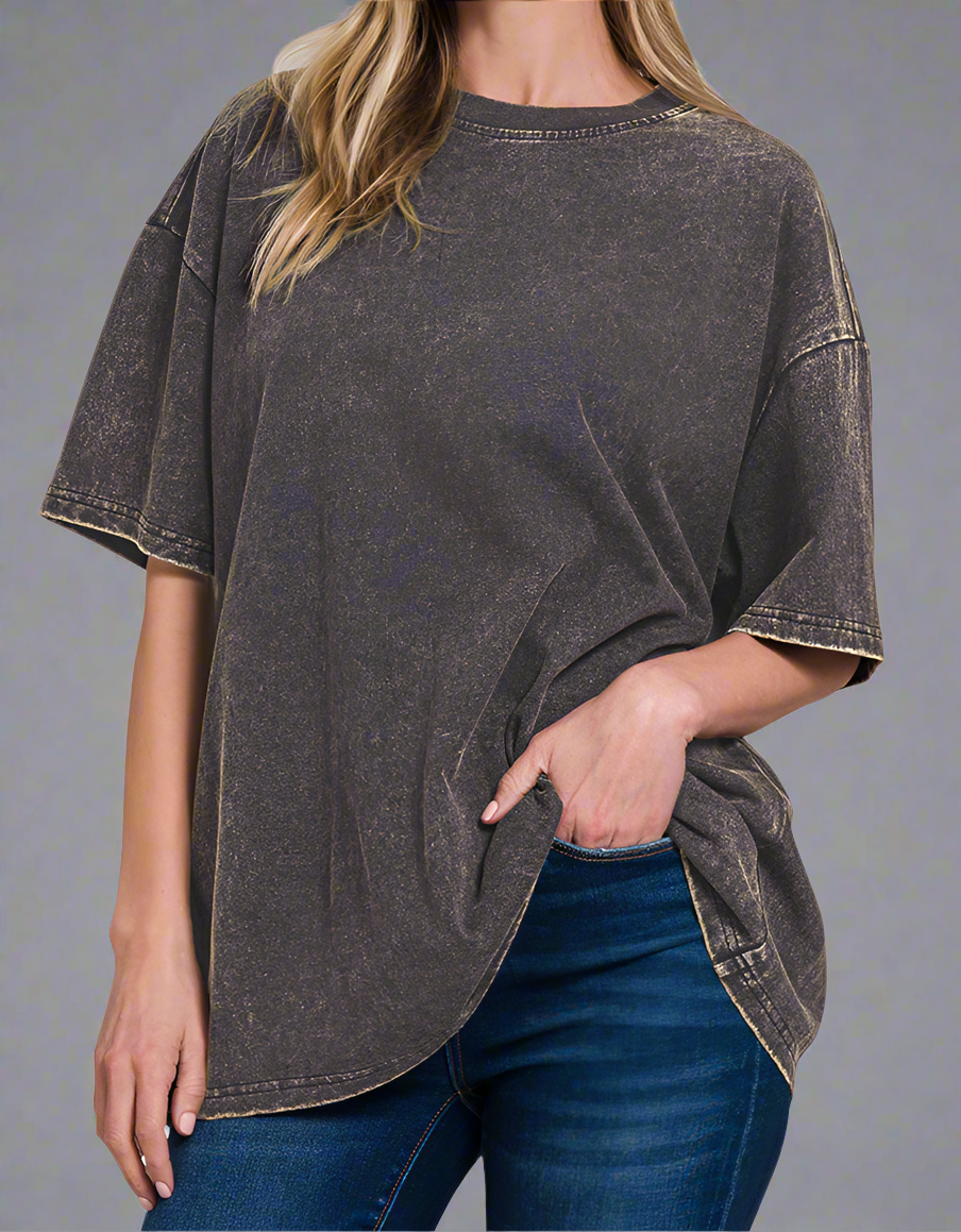 Acid Wash Oversized Tee - black