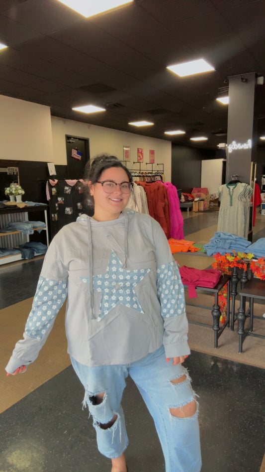 Blue Star Patches - patchwork pullover
