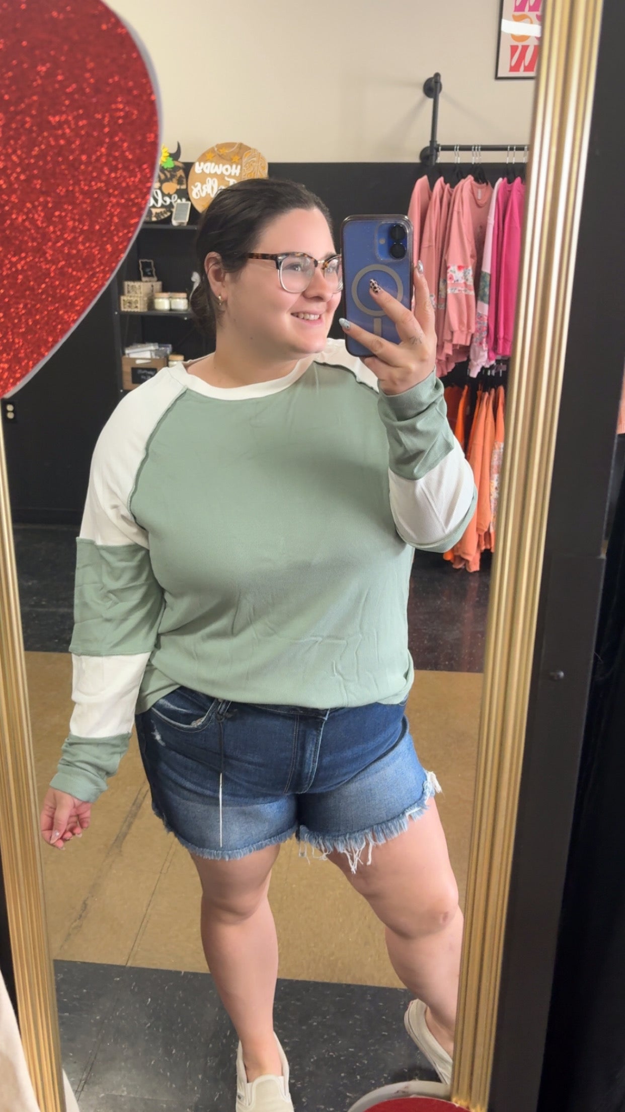 Lucky Little Thing - green and white ribbed colorblock long sleeve