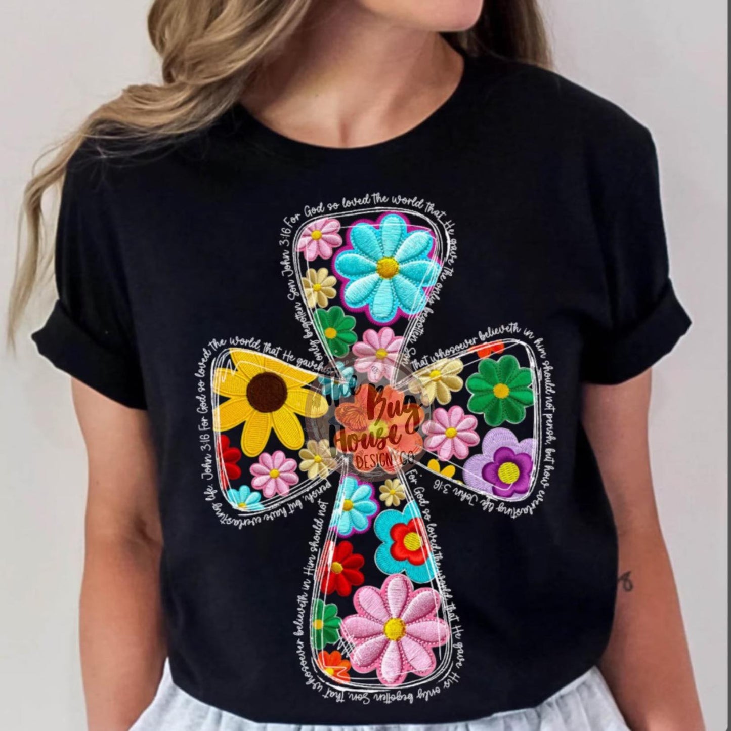 Floral Cross (White Text)