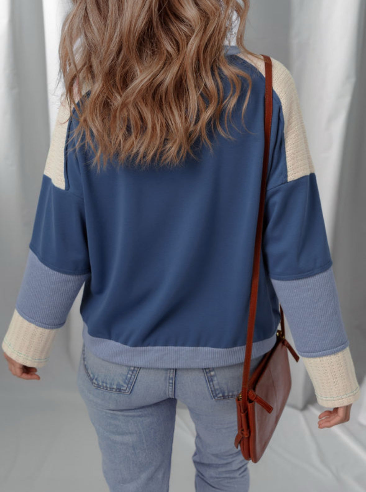 Star of the show - colorblock + knit patchwork long sleeve top