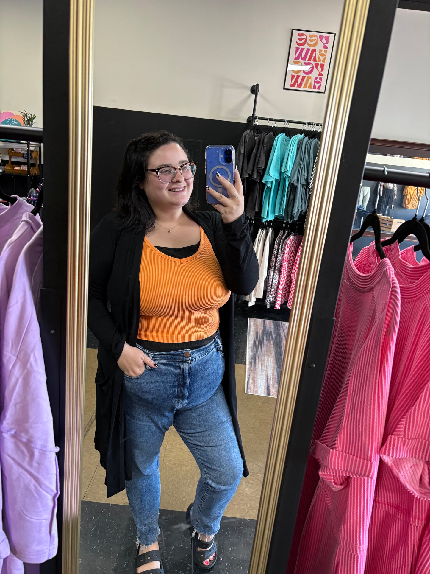 Ribbed Orange Cropped Tank