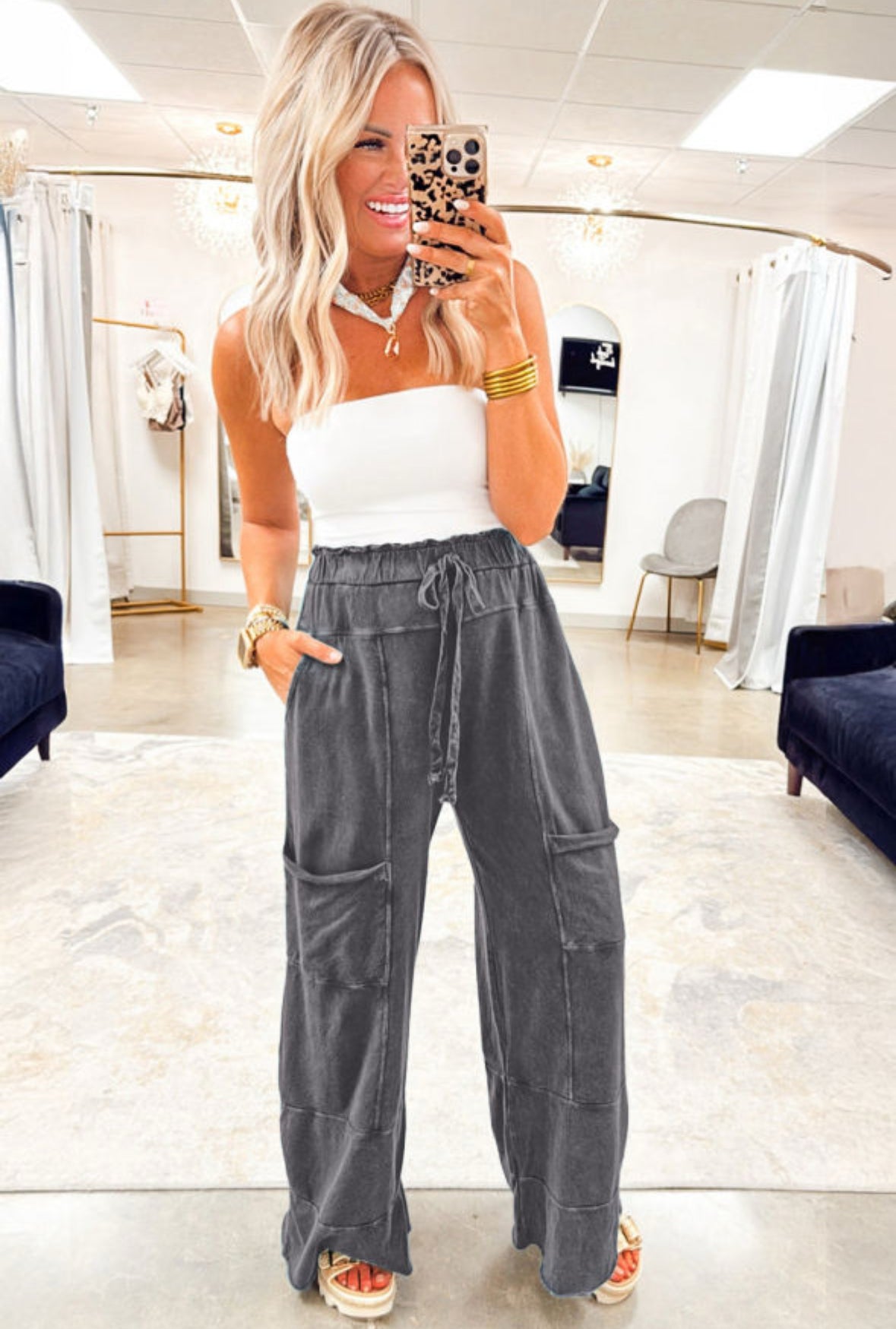 Mineral Wash High Waist Pant Grey - Pre Order