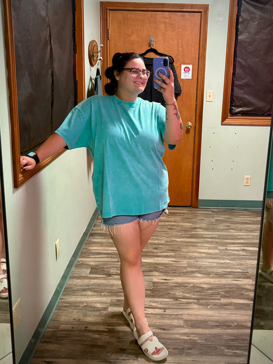 Acid Wash Oversized Tee - turquoise