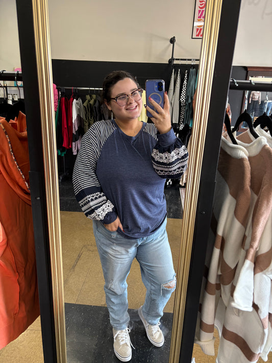 Haute Girl Vibes - Navy Mixed Patterns Top