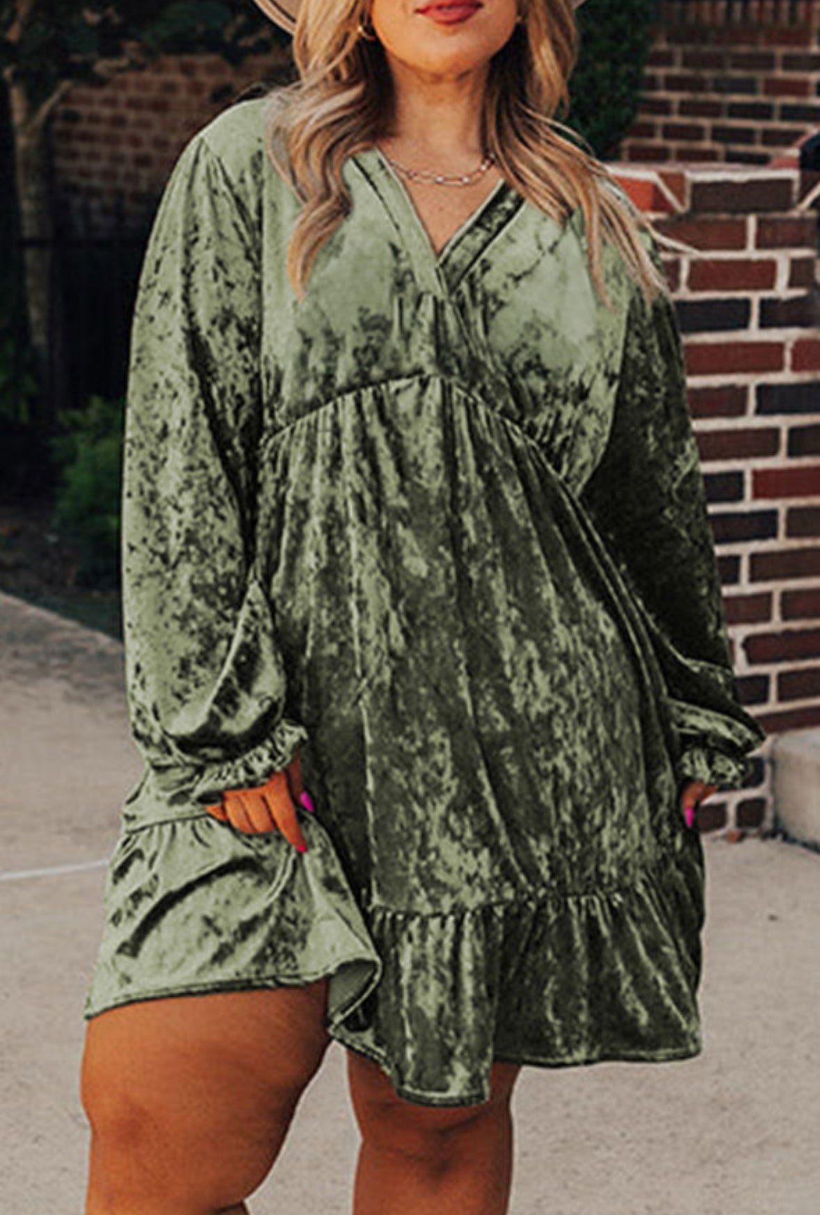 Jungle green velvet plus size dress - Pre Order