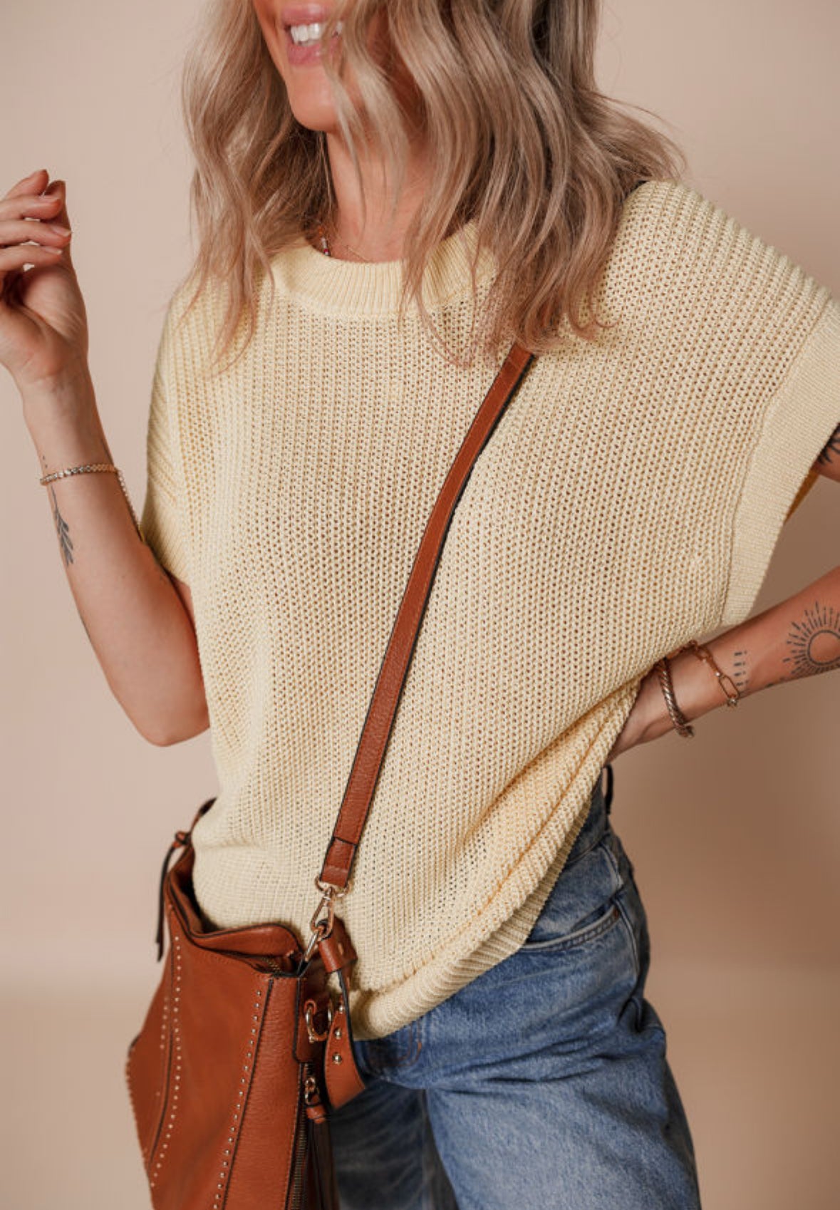 Cream short sleeve sweater