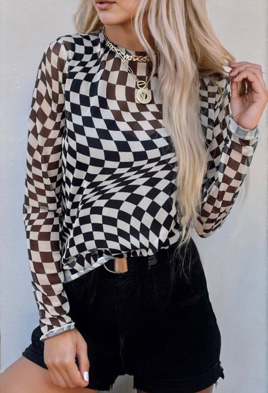 Black Checkered Mesh Top