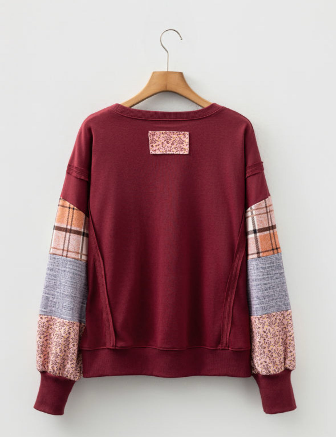Twin Flame - maroon patchwork pullover