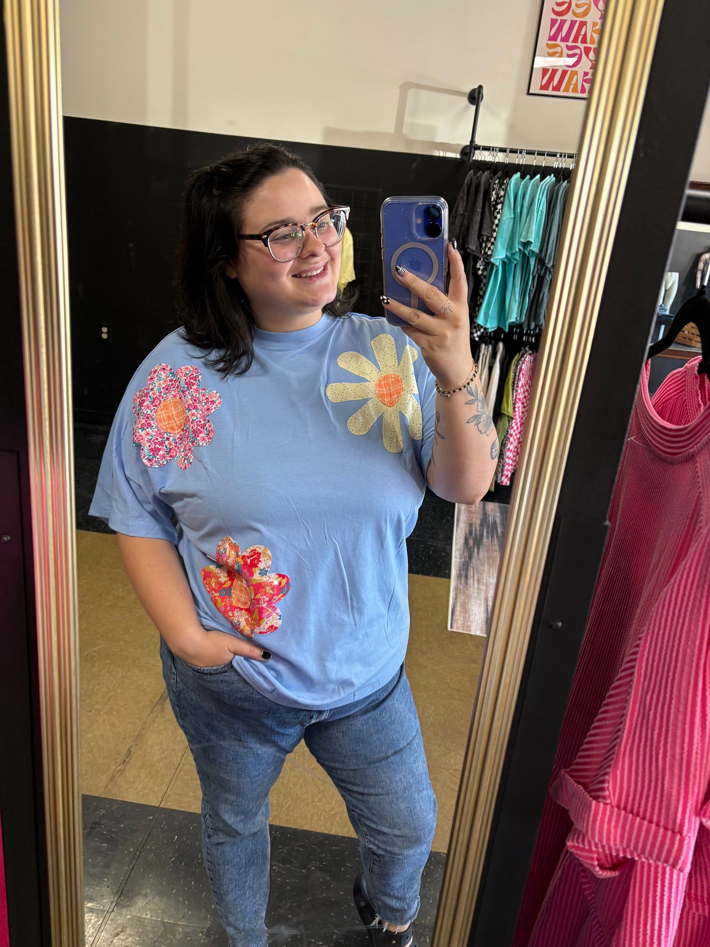 Floral Patch Top - Blue