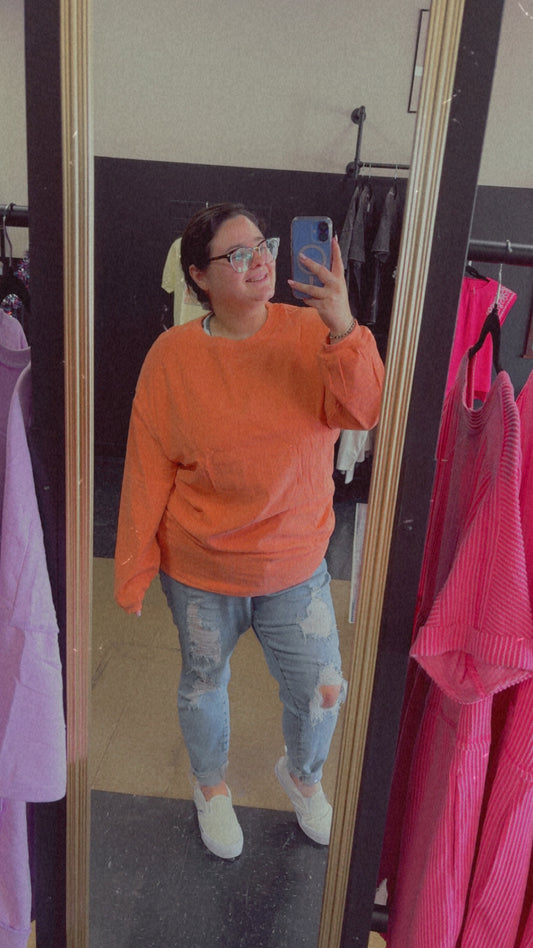 Cozy Fall Feelin` - Orange Ribbed Pullover