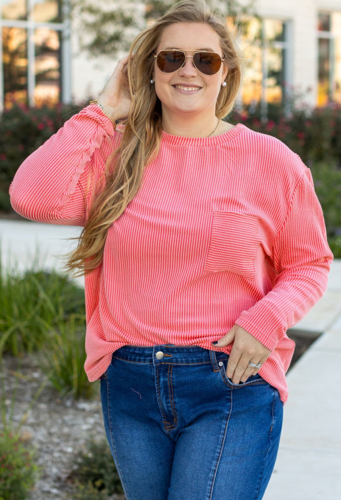 Plus Size Corded Peach Long Sleeve - Pre Order