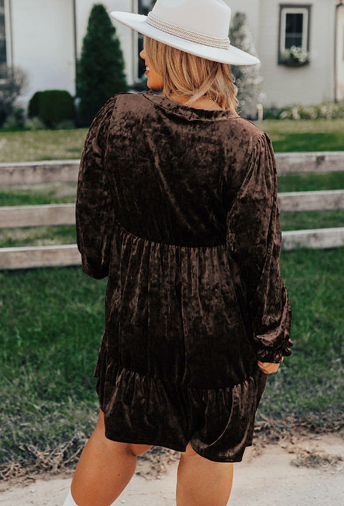 Coffee velvet plus size dress - Pre Order