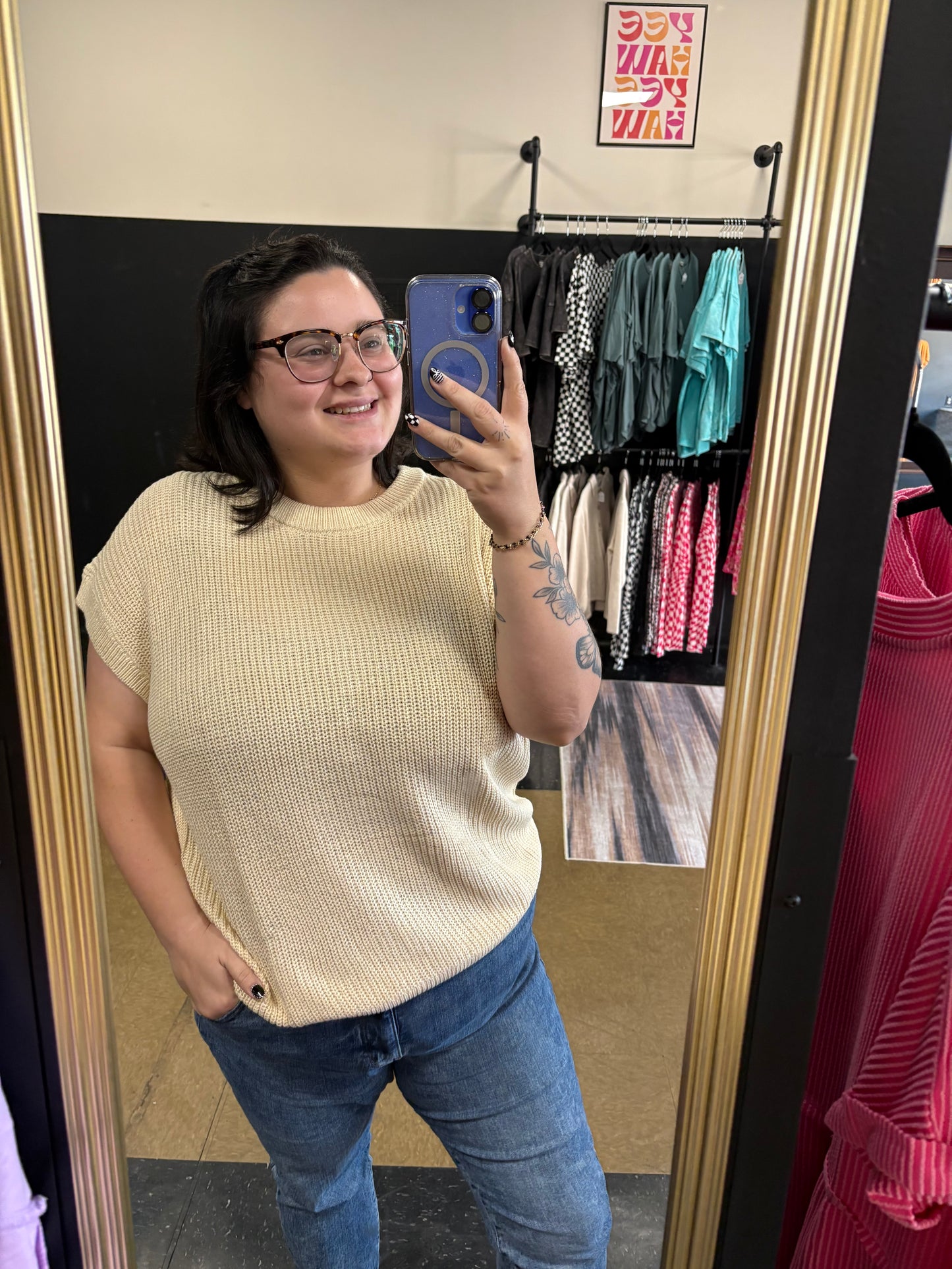 Cream short sleeve sweater