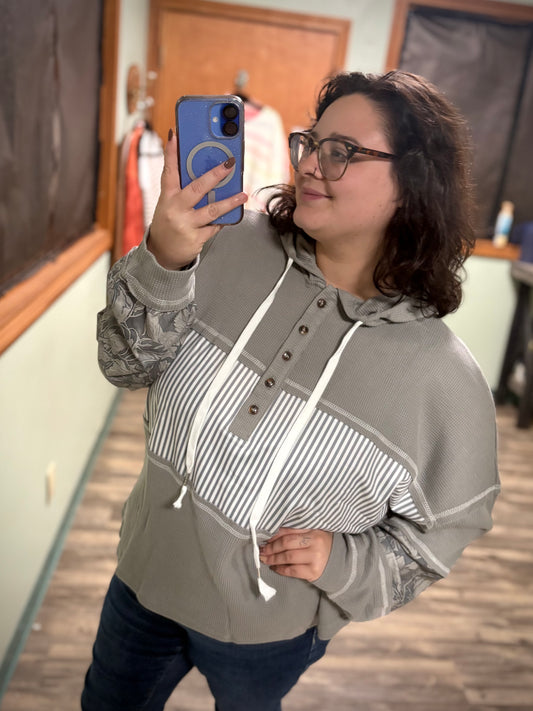 Breakout - grey waffle hooded top