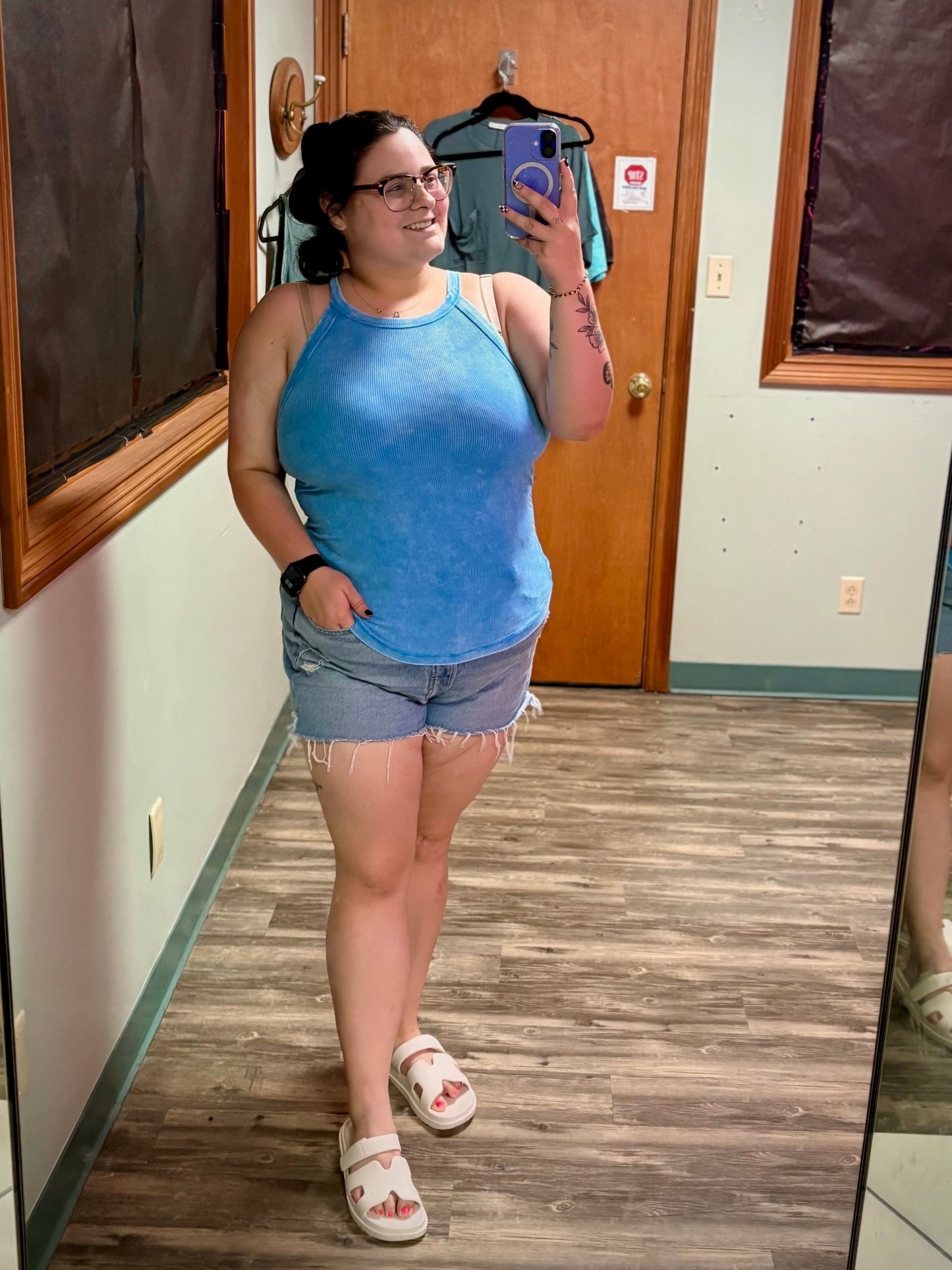 Ribbed Cami Top - Sky Blue