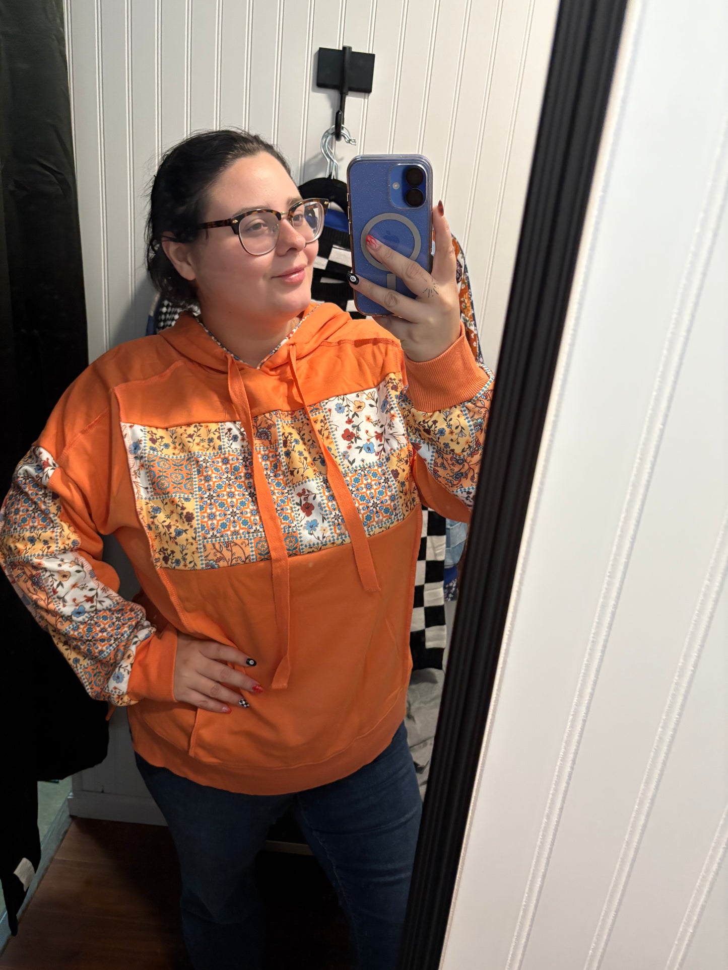 Pretty Patches - orange patchwork hoodie