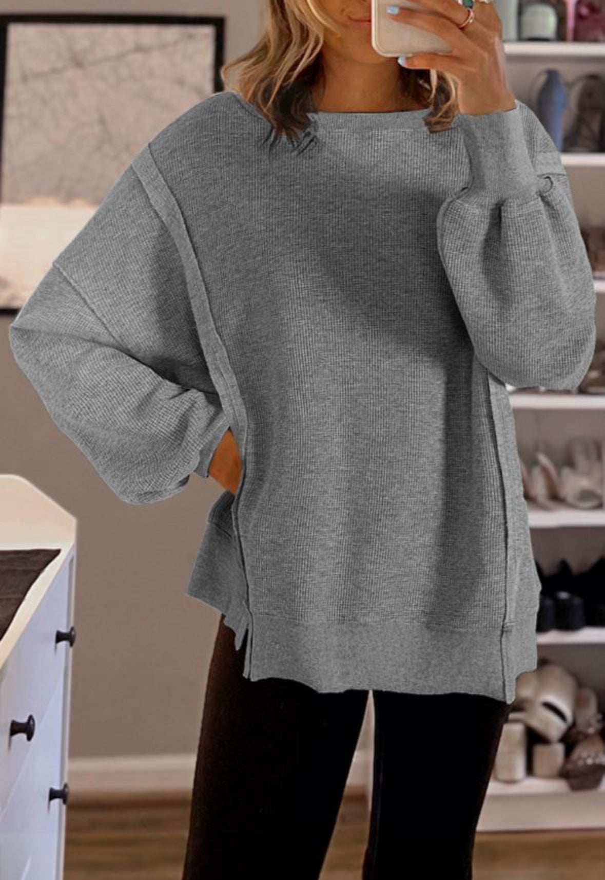 Moon Mist - grey waffle knit sweater