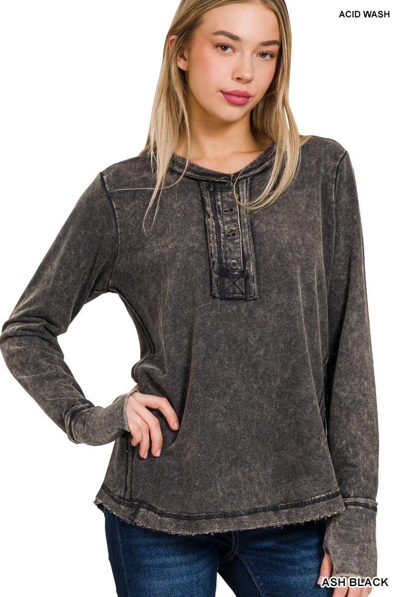 Button Henley - ash black