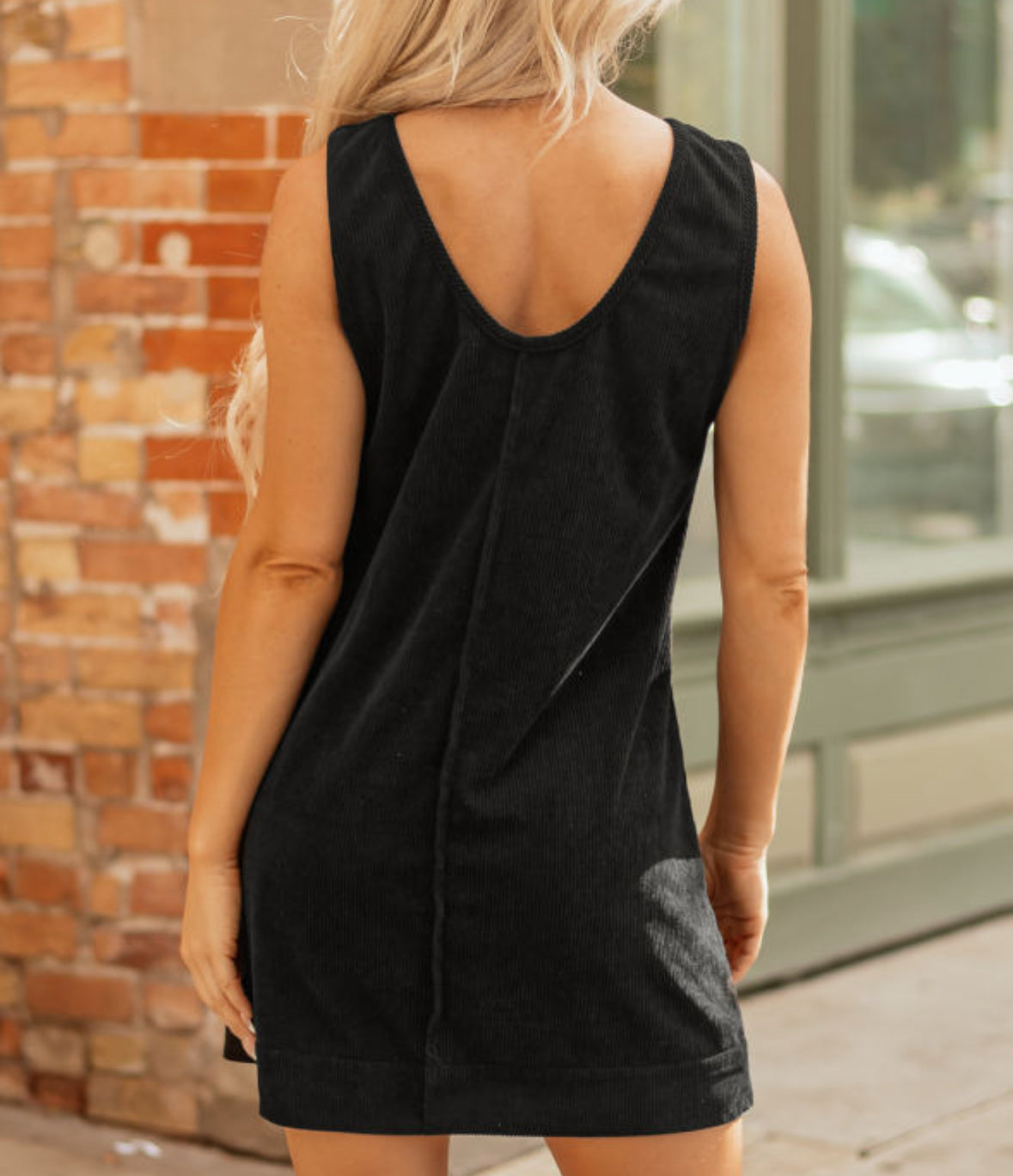 Corduroy Cutie - black sleeveless pocket dress