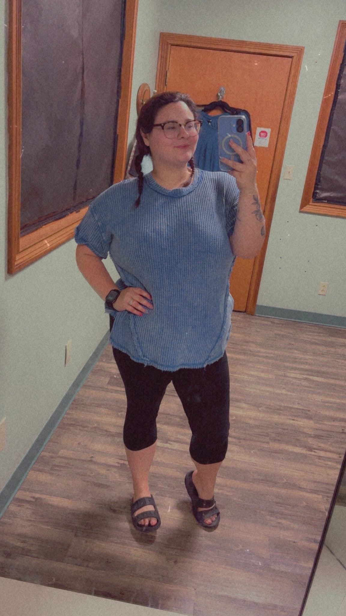 Blue Waffle Knit Tee