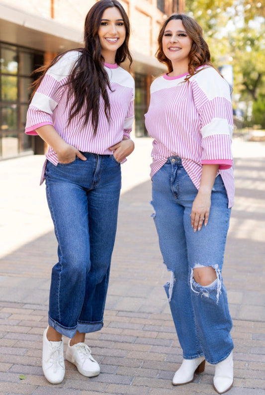 Pink Stripe Raglan Top