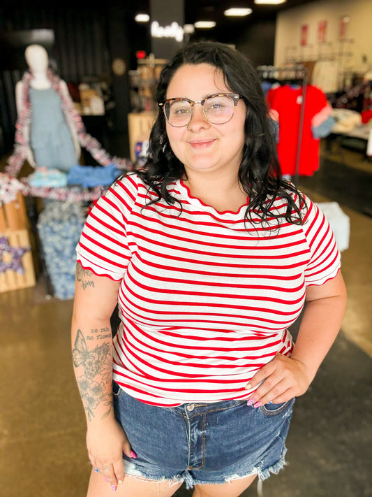 Stripes Of Freedom - red scalloped stripe tee