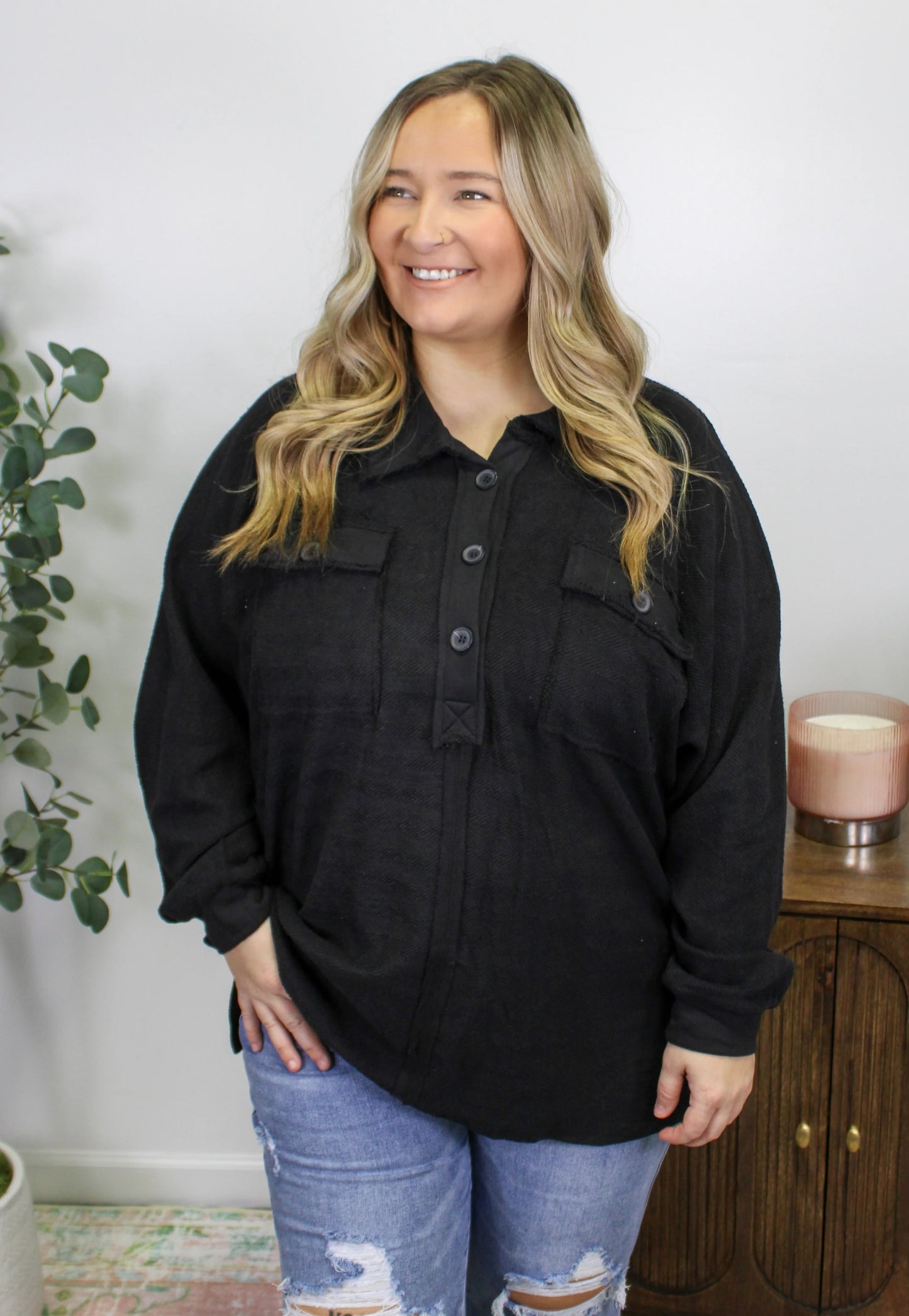 Black Shacket Top Plus Size