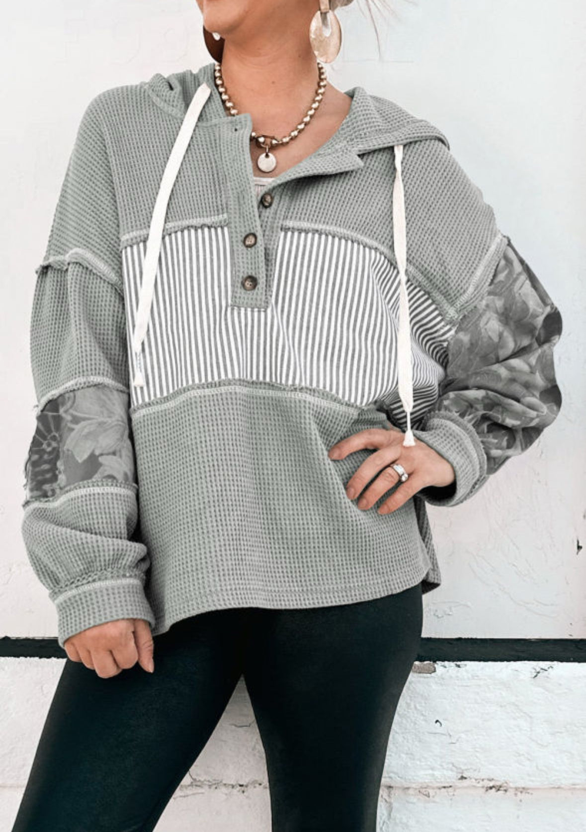 Breakout - grey waffle hooded top