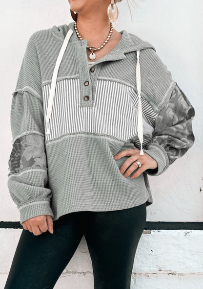 Breakout - grey waffle hooded top