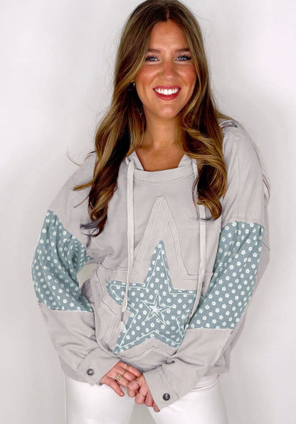 Blue Star Patches - patchwork pullover