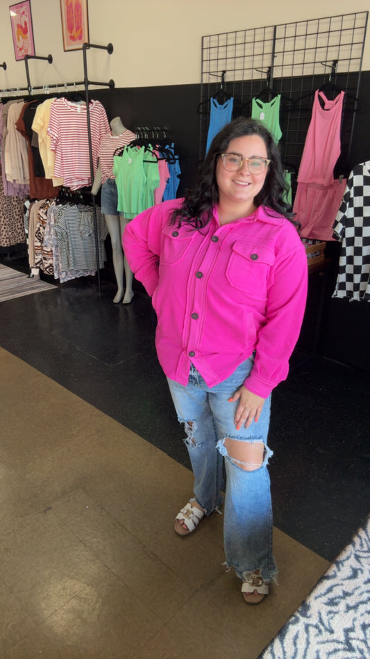 Perfect Shacket - hot pink button down