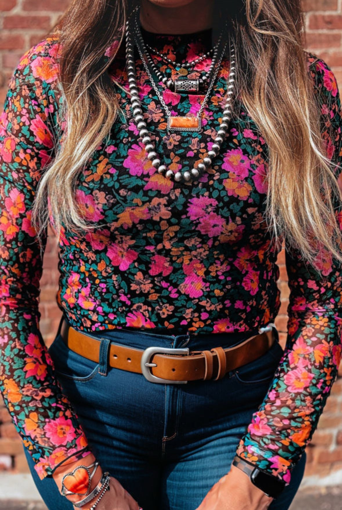 XO Vibes - floral mesh top