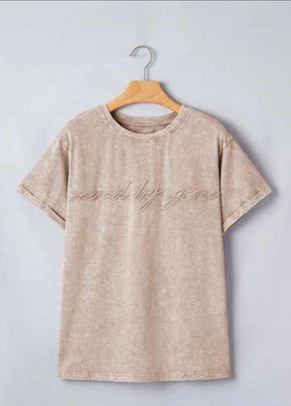 Saved - Mineral wash embroidered tee