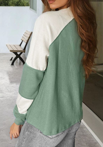 Lucky Little Thing - green and white ribbed colorblock long sleeve