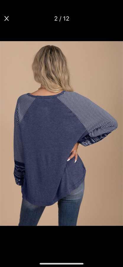 Haute Girl Vibes - Navy Mixed Patterns Top