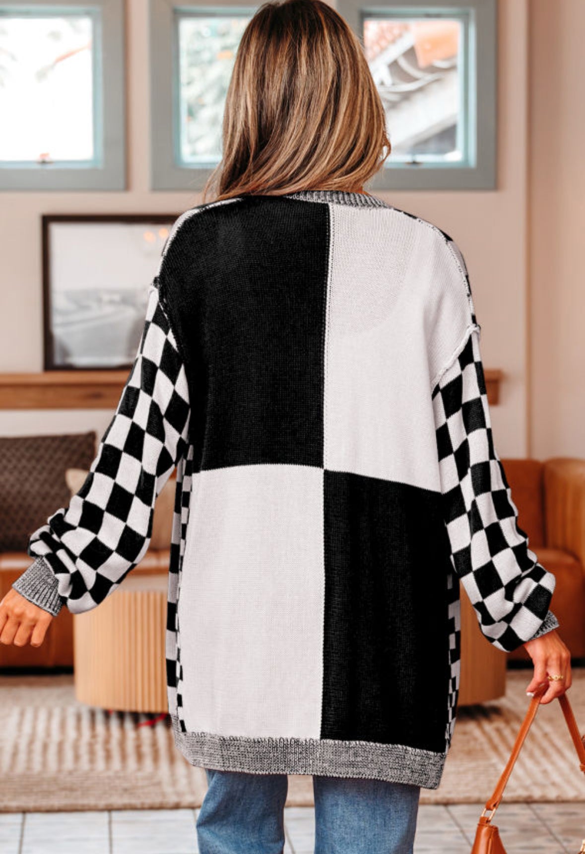 Check Mate - B&W Checkered Cardigan