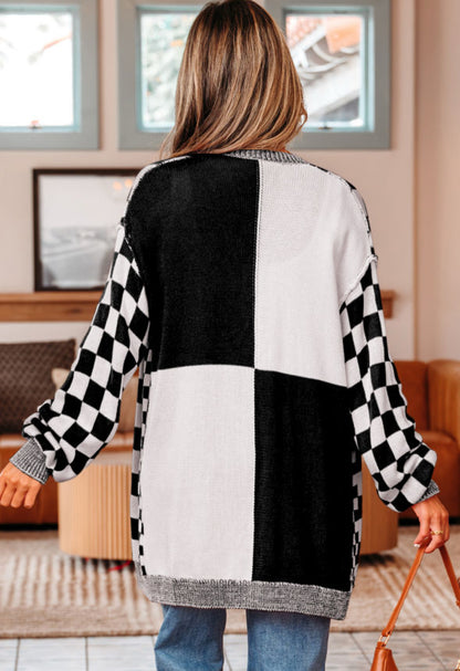 Check Mate - B&W Checkered Cardigan