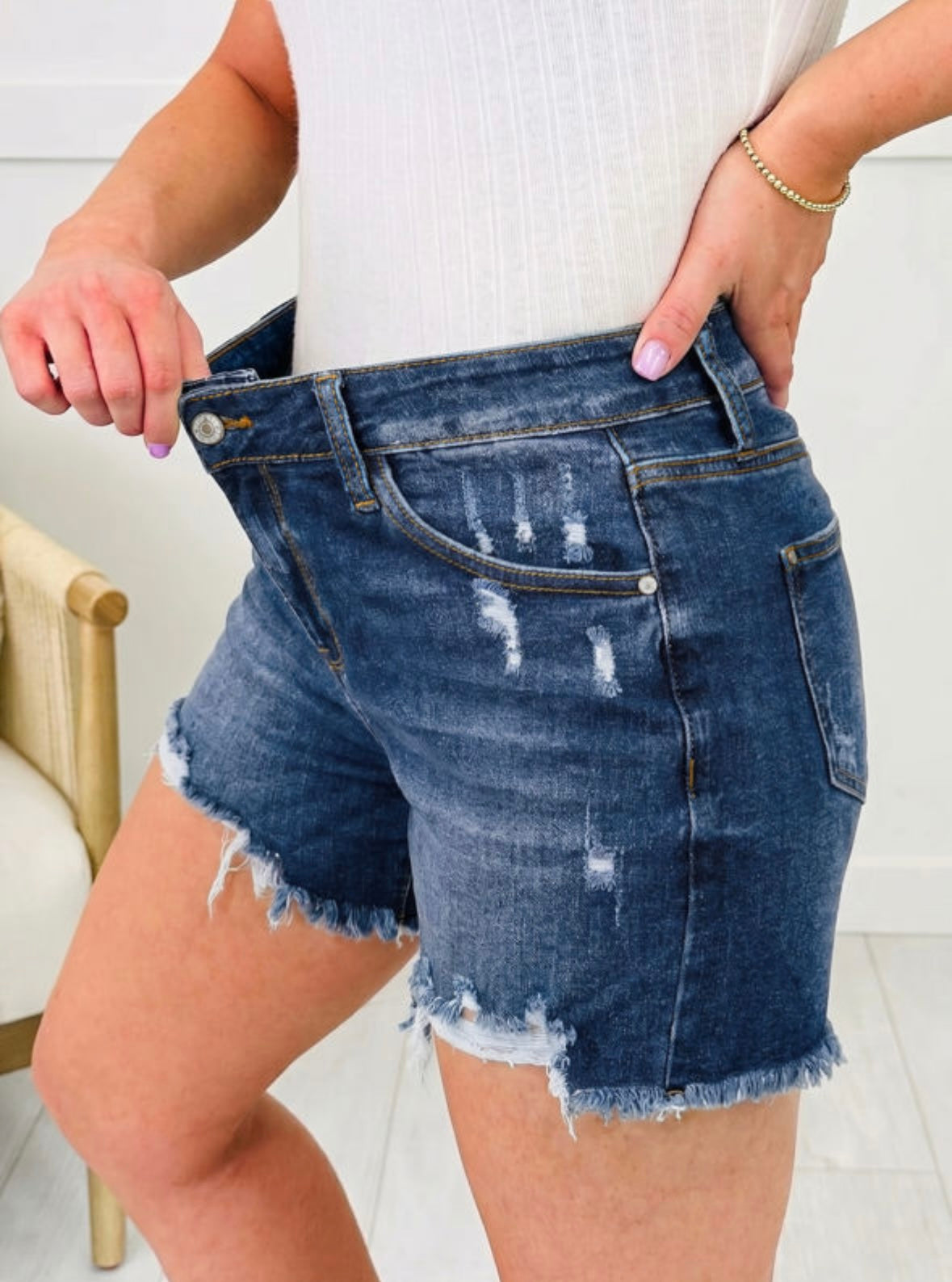 Denim Darlin’ - Dark Wash Distressed Shorts (Copy)