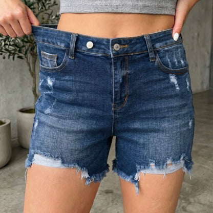 Denim Darlin’ - Dark Wash Distressed Shorts (Copy)