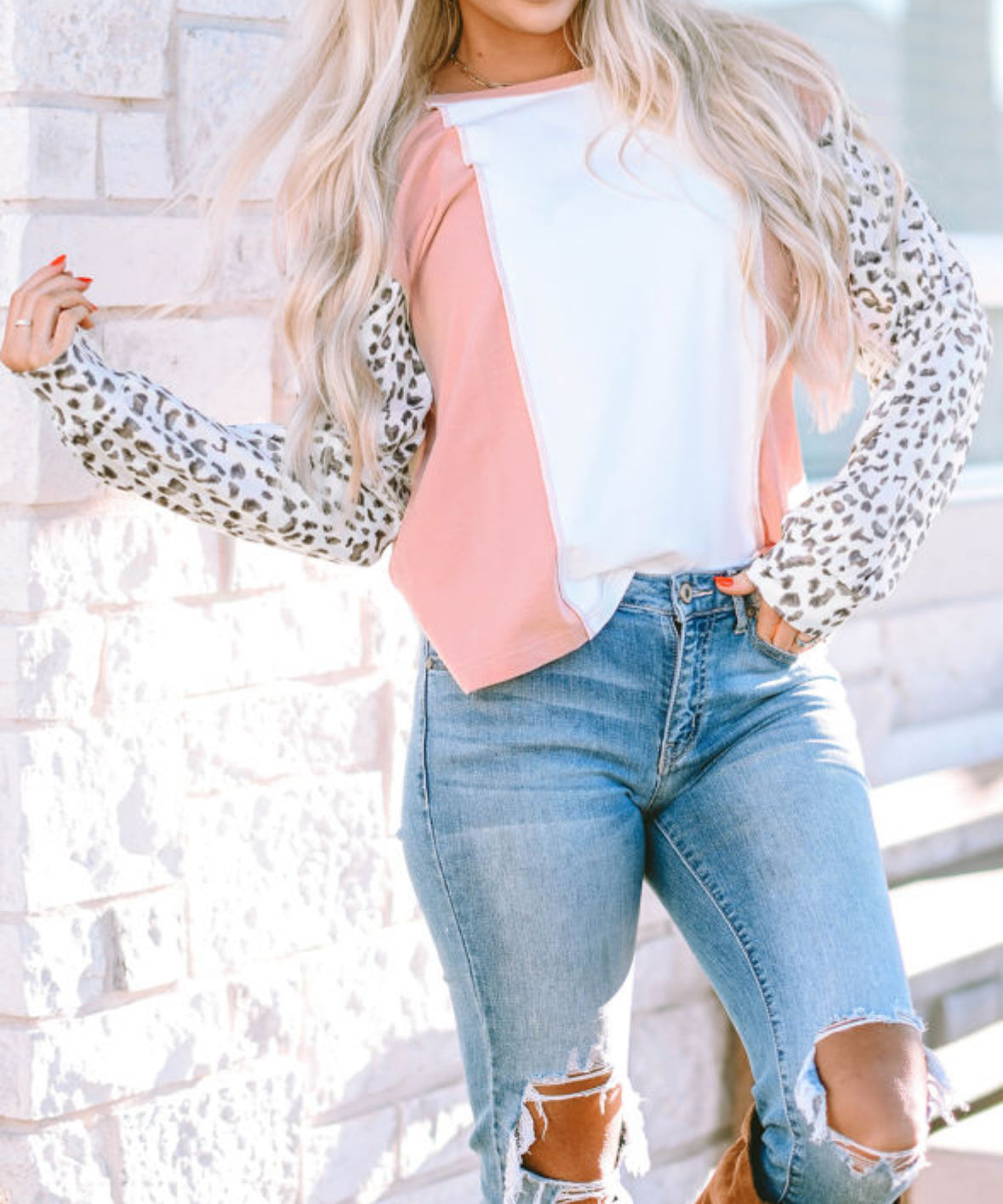 Wild + Peachy - leopard colorblock long sleeve