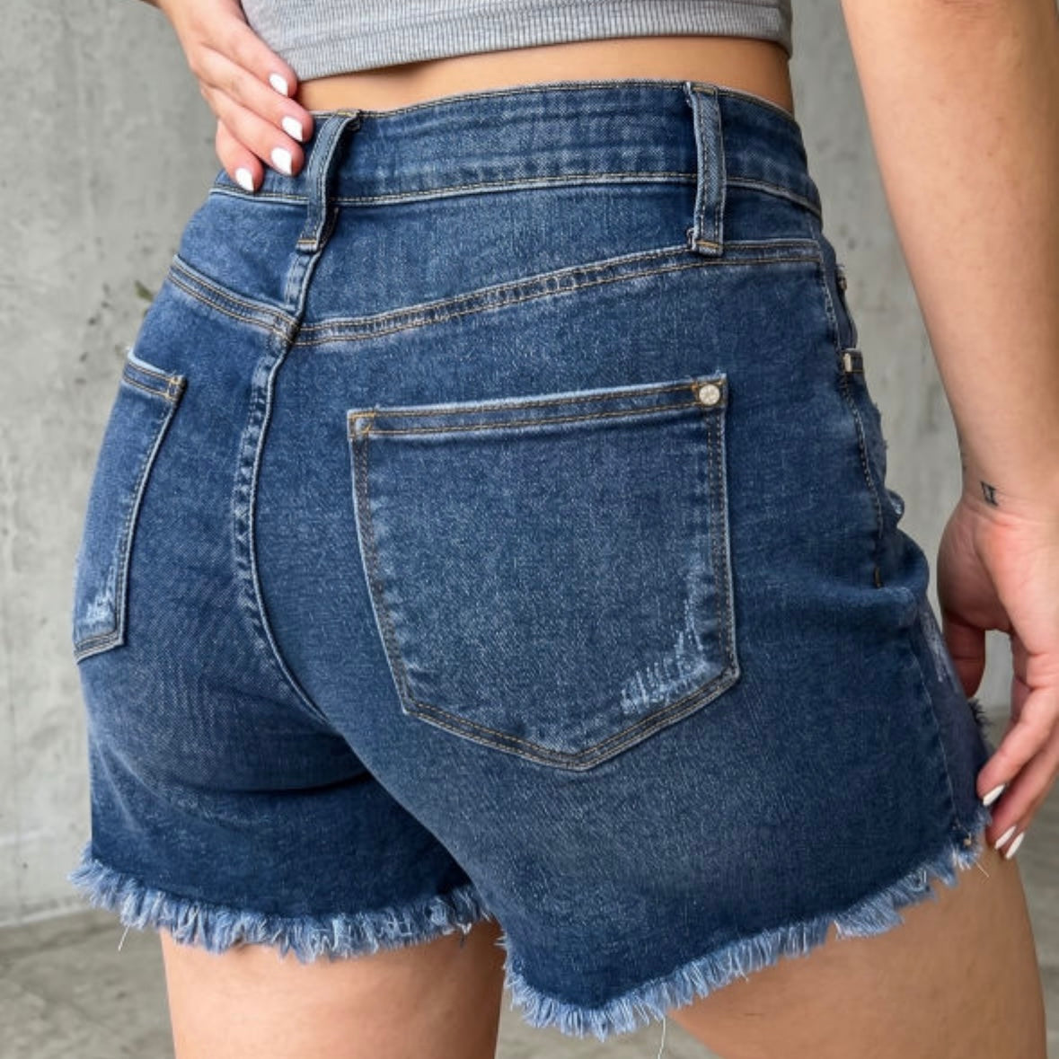Denim Darlin’ - Dark Wash Distressed Shorts (Copy)