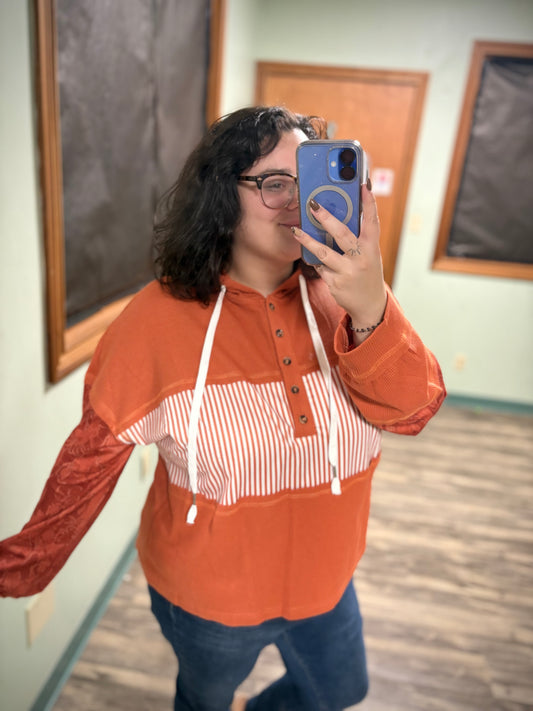 Breakout - orange waffle hooded top