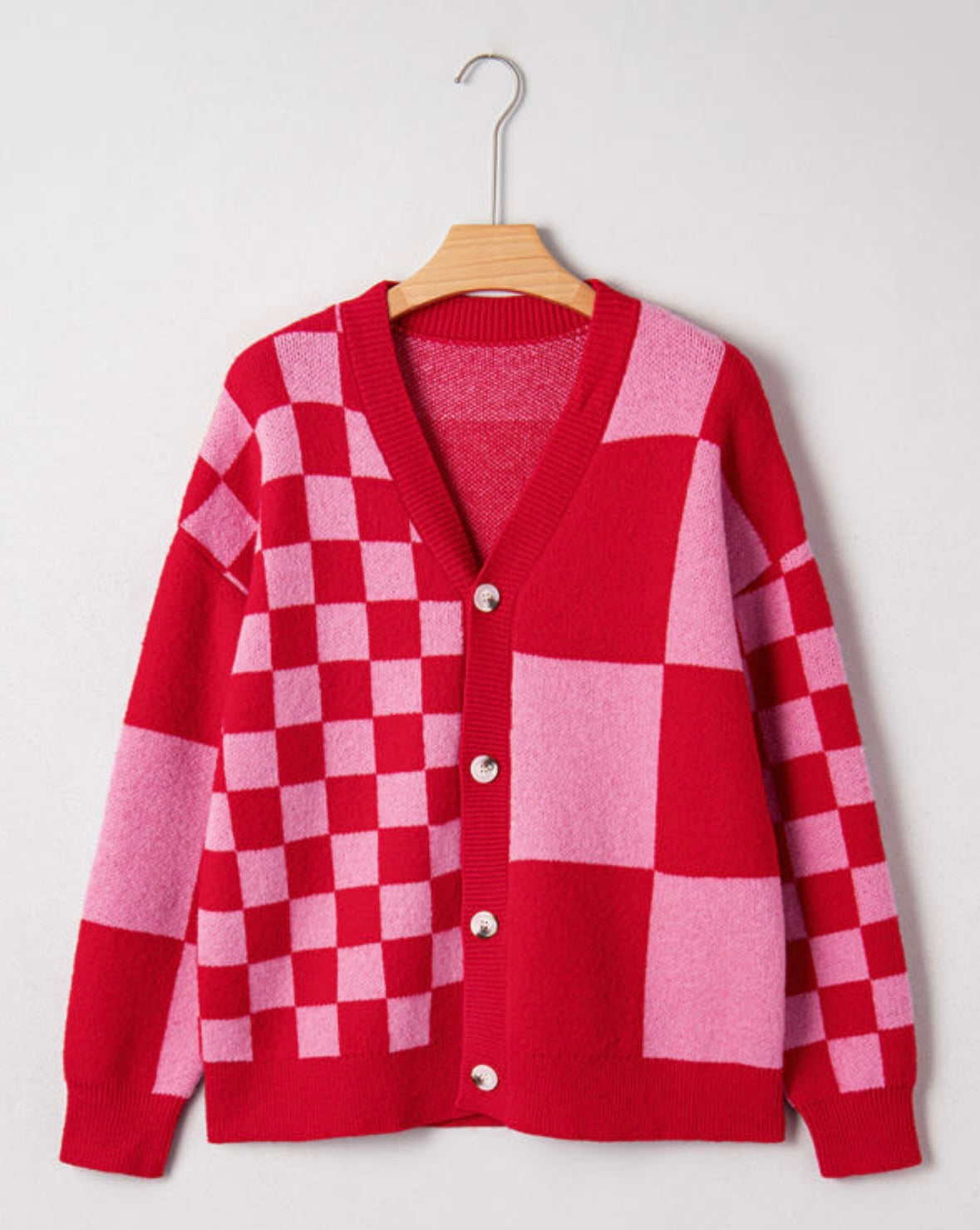 Love Struck - Red/Pink Checkered Cardigan