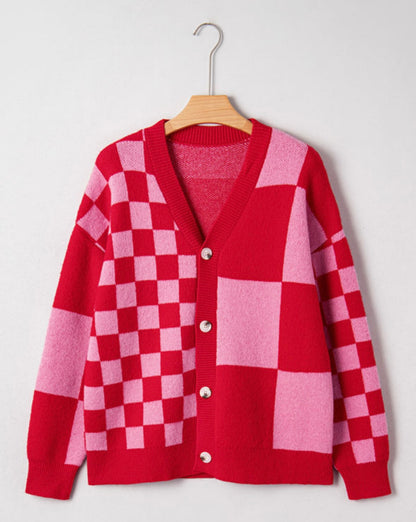 Love Struck - Red/Pink Checkered Cardigan